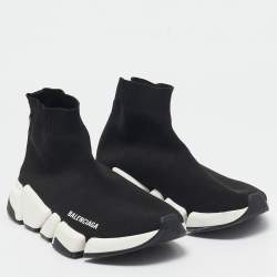Balenciaga Black Knit Fabric Speed Trainer High Top Sneakers Size 38