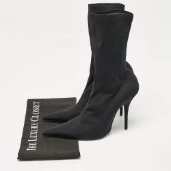 Balenciaga Black Stretch Fabric Knife Mid Calf Boots Size 38      
