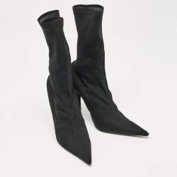 Balenciaga Black Stretch Fabric Knife Mid Calf Boots Size 38      