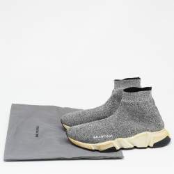 Balenciaga Silver Knit Fabric Speed Trainer Slip On Sneakers Size 40