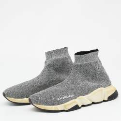 Balenciaga Silver Knit Fabric Speed Trainer Slip On Sneakers Size 40