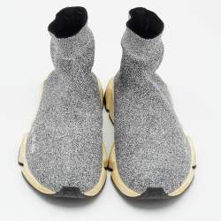 Balenciaga Silver Knit Fabric Speed Trainer Slip On Sneakers Size 40