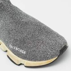 Balenciaga Silver Knit Fabric Speed Trainer Slip On Sneakers Size 40