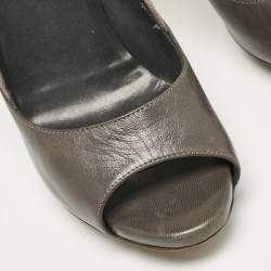 Balenciaga Grey Canvas and Leather Peep Toe Pumps Size 37.5