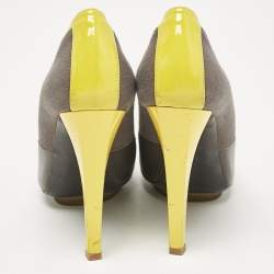 Balenciaga Grey Canvas and Leather Peep Toe Pumps Size 37.5