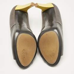 Balenciaga Grey Canvas and Leather Peep Toe Pumps Size 37.5