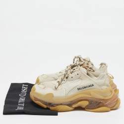 Balenciaga Cream Leather and Mesh Triple S Clear Sneakers Size 35