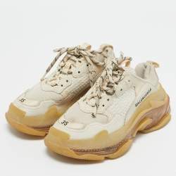 Balenciaga Cream Leather and Mesh Triple S Clear Sneakers Size 35