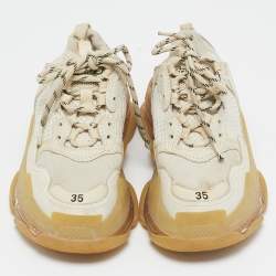 Balenciaga Cream Leather and Mesh Triple S Clear Sneakers Size 35