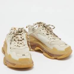 Balenciaga Cream Leather and Mesh Triple S Clear Sneakers Size 35