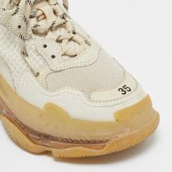 Balenciaga Cream Leather and Mesh Triple S Clear Sneakers Size 35