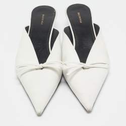 Balenciaga White Leather Knife Bow Mules Size 38.5