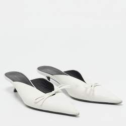Balenciaga White Leather Knife Bow Mules Size 38.5