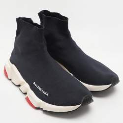 Balenciaga Navy Knit Fabric Speed Trainer High Top Sneakers Size 39