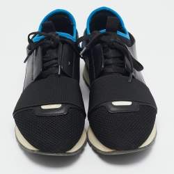 Pre Owned Balenciaga Blue/Black Mesh and Suede Race Runner Low Top Sneakers Size 38