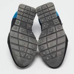 Pre Owned Balenciaga Blue/Black Mesh and Suede Race Runner Low Top Sneakers Size 38