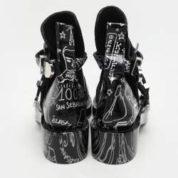 مملوكة مسبقًا بوت بالنسياجا جرافيتي جلد لامع أسود مقاس 38