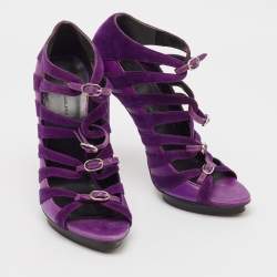Pre Owned Balenciaga Purple Suede Strappy Sandals Size 39