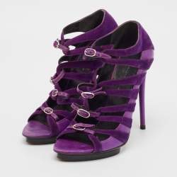 Pre Owned Balenciaga Purple Suede Strappy Sandals Size 39
