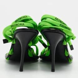 Balenciaga Green/Black Leather Logo Lace Ankle Wrap Sandals Size 36
