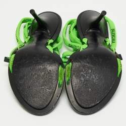 Balenciaga Green/Black Leather Logo Lace Ankle Wrap Sandals Size 36