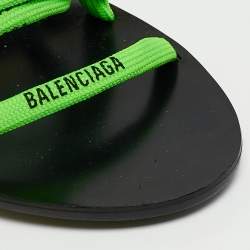 Balenciaga Green/Black Leather Logo Lace Ankle Wrap Sandals Size 36