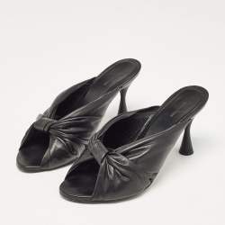 Balenciaga Black Leather Drapy Mules Size 37.5