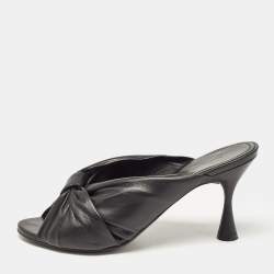 Balenciaga Black Leather Drapy Mules Size 37.5