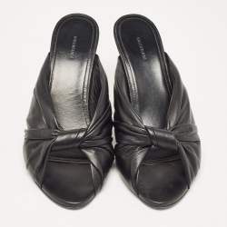 Balenciaga Black Leather Drapy Mules Size 37.5