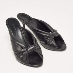 Balenciaga Black Leather Drapy Mules Size 37.5