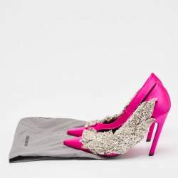 Balenciaga Pink Satin Crystal Embellished Pumps Size 38