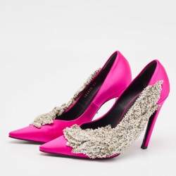 Balenciaga Pink Satin Crystal Embellished Pumps Size 38