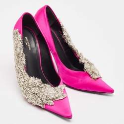 Balenciaga Pink Satin Crystal Embellished Pumps Size 38