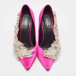 Balenciaga Pink Satin Crystal Embellished Pumps Size 38
