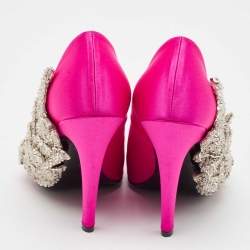 Balenciaga Pink Satin Crystal Embellished Pumps Size 38