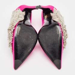 Balenciaga Pink Satin Crystal Embellished Pumps Size 38