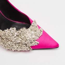 Balenciaga Pink Satin Crystal Embellished Pumps Size 38