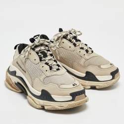 Balenciaga Black/Grey Leather and Mesh Triple S Low Top Sneakers Size 40