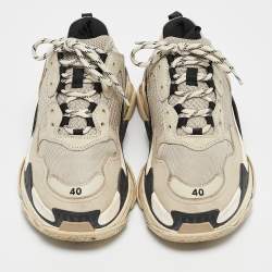 Balenciaga Black/Grey Leather and Mesh Triple S Low Top Sneakers Size 40