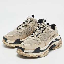 Balenciaga Black/Grey Leather and Mesh Triple S Low Top Sneakers Size 40