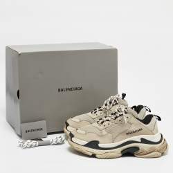 Balenciaga Black/Grey Leather and Mesh Triple S Low Top Sneakers Size 40