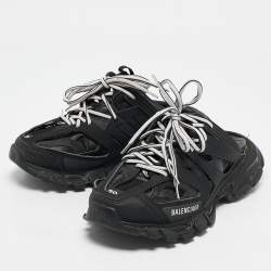 Balenciaga Black Faux Leather Track Mule Sneakers Size 39