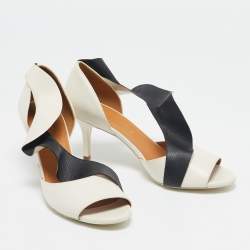 Balenciaga White/Black Leather Peep Toe Pumps Size 39