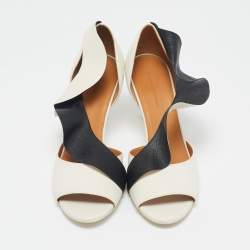 Balenciaga White/Black Leather Peep Toe Pumps Size 39