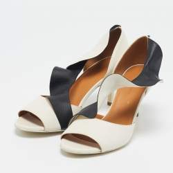 Balenciaga White/Black Leather Peep Toe Pumps Size 39