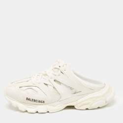 Pre Owned Balenciaga White Mesh and Faux Leather Track Mule Sneakers Size 39