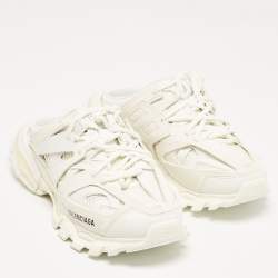 Pre Owned Balenciaga White Mesh and Faux Leather Track Mule Sneakers Size 39