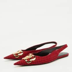 Balenciaga Red Houndstooth Tweed Knife BB Knife Pointy Toe Slingback Flats Size 39.5