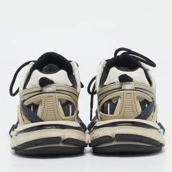 Balenciaga White/Black Faux Leather and Mesh Track 2 Sneakers Size 39
