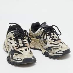 Balenciaga White/Black Faux Leather and Mesh Track 2 Sneakers Size 39